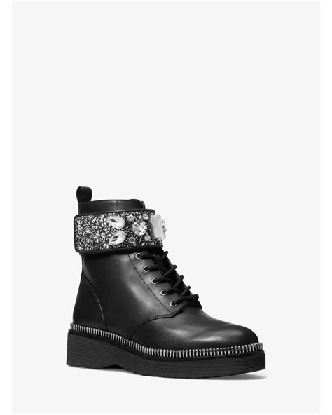 michael michael kors haskell embellished glitter and leather combat boot|Haskell Embellished Glitter and Leather Combat Boot.